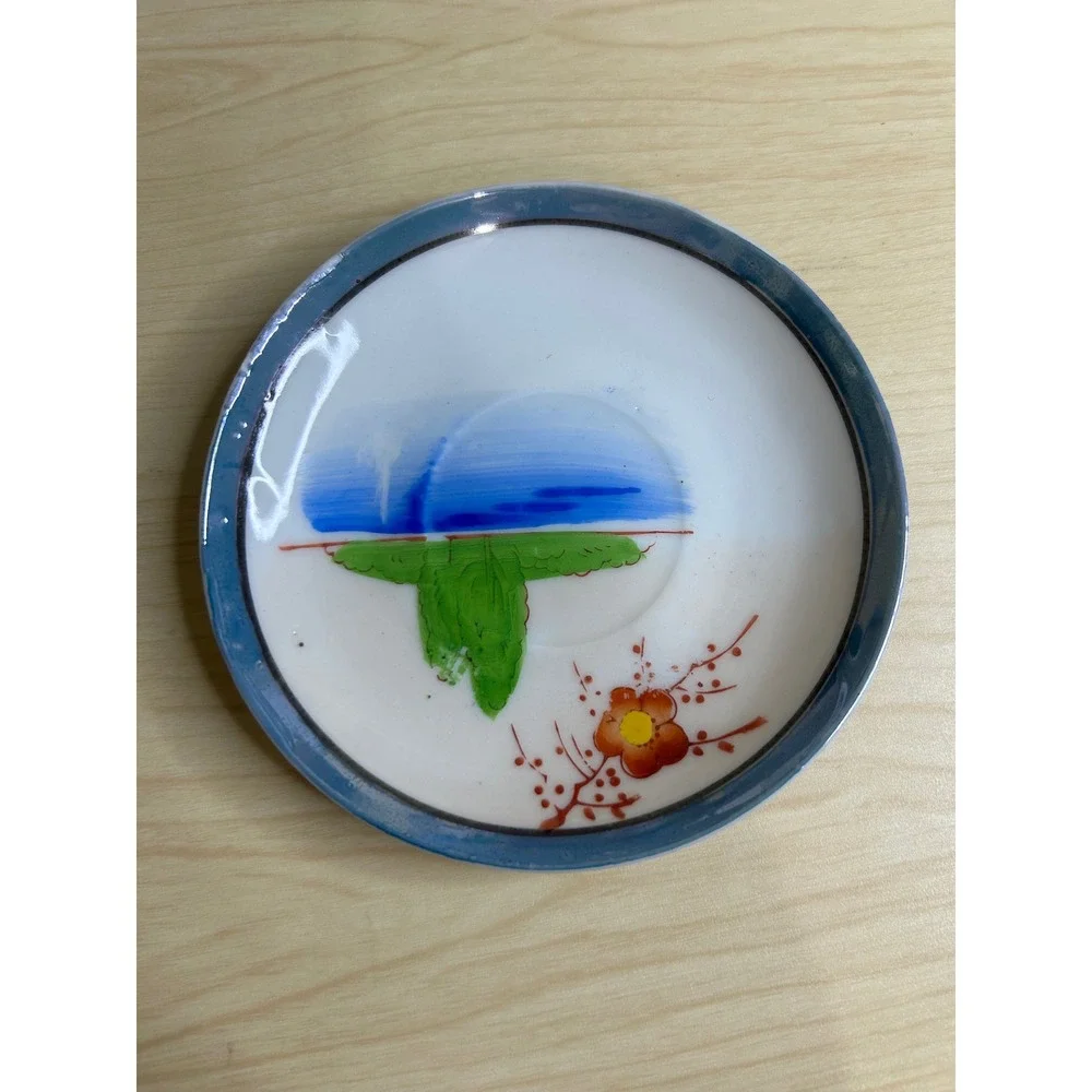 Vintage‎ Miniature Lusterware Tea Set Hand Painted Swan Landscape 17 Piece Set